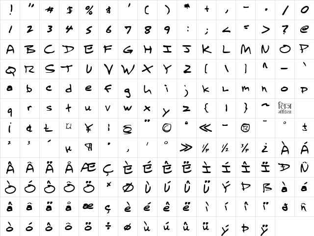 LEHN236 Regular  glyph index