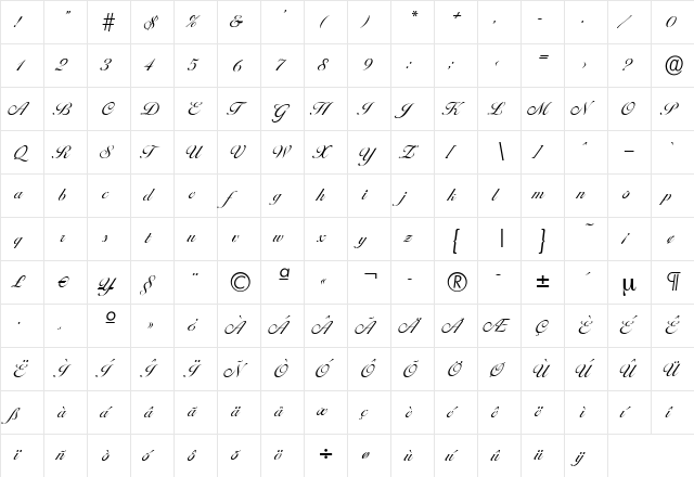 NicholasBecker-Light Regular  glyph index