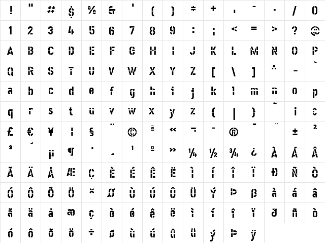 Offline Bold  glyph index