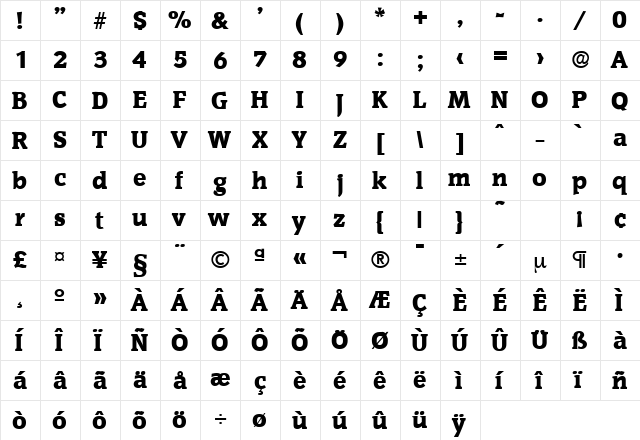 Congress-Serial-Heavy Regular  glyph index
