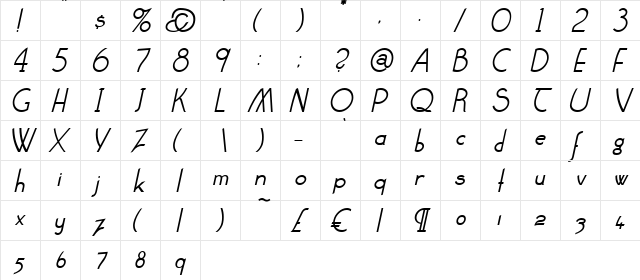 Claritty_Italic Normal  glyph index