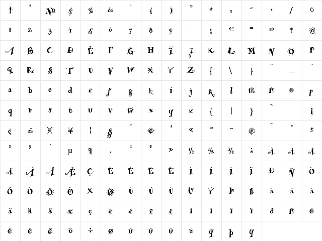 ChiliPepper Bold  glyph index