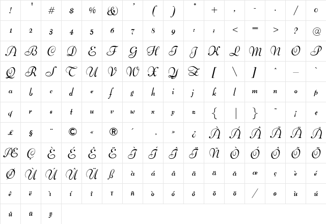 OPTIBernhard Bold  glyph index