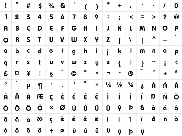 Bauhaus Demi  glyph index