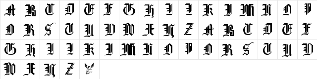 Gothic Straight-Faced, 16th c. Regular  glyph index