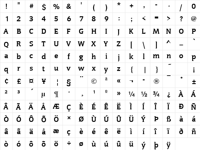 CongressT Bold  glyph index