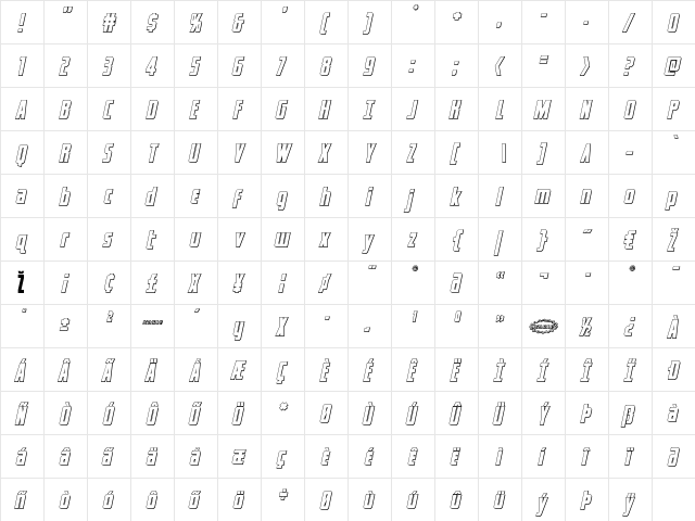 Captain Canaveral Outline Ital Outline  glyph index