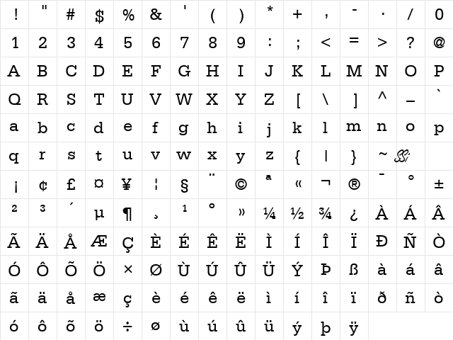 Metron SSi Regular  glyph index