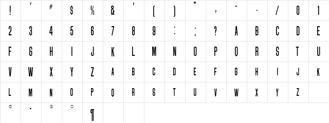 Chamfer Regular  glyph index