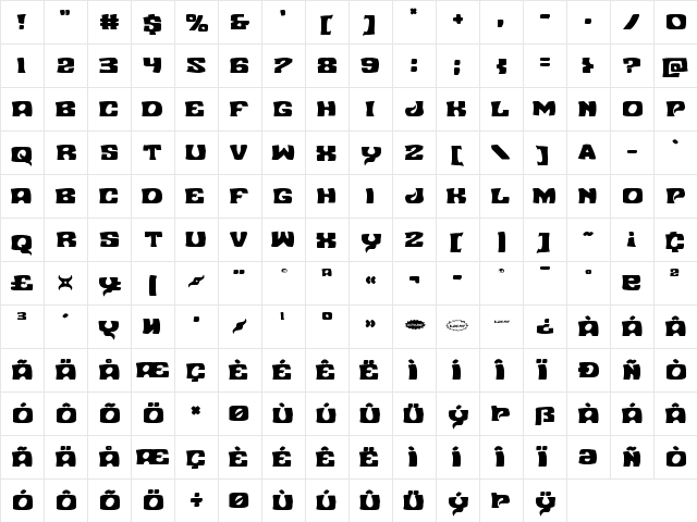 Nuevo Passion Regular  glyph index