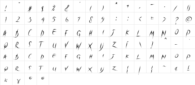 Brave Heart Regular  glyph index