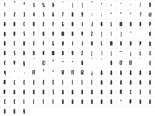MorganTw3 Regular  glyph index