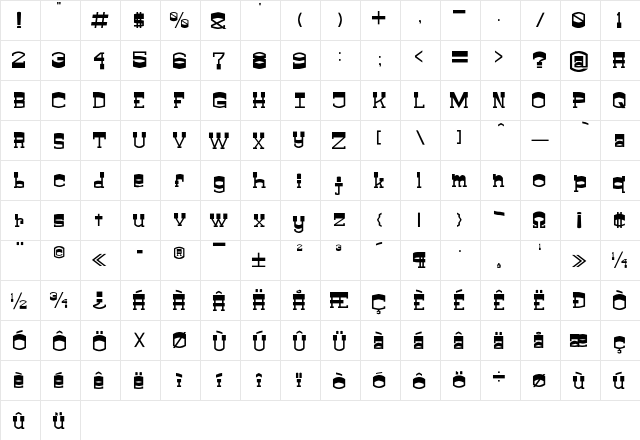 ClayFeet_V0.0.0 Regular  glyph index