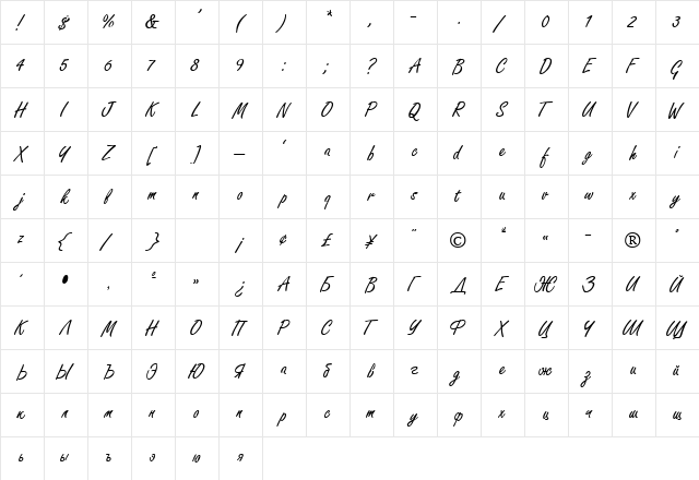 Freestyle Regular  glyph index