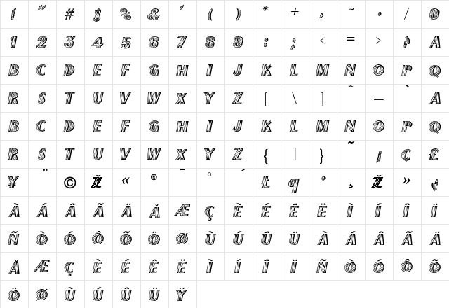 FrenchFlash Regular  glyph index