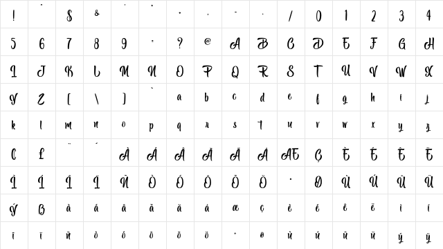 Black Melody - Personal Use Regular  glyph index