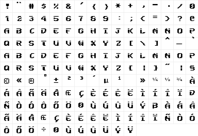 Fairlight Regular  glyph index