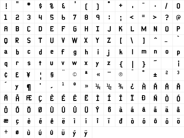 PeterPierreXBold Regular  glyph index