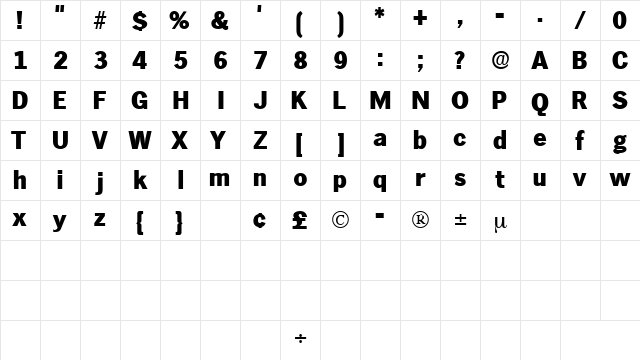 HieroDisplaySSK Regular  glyph index