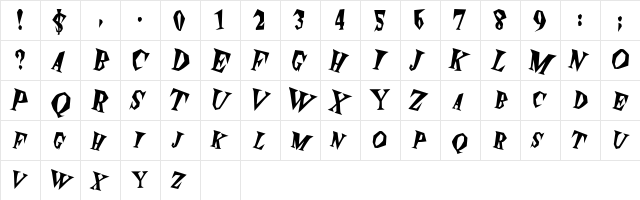 SpunkExtended Italic  glyph index