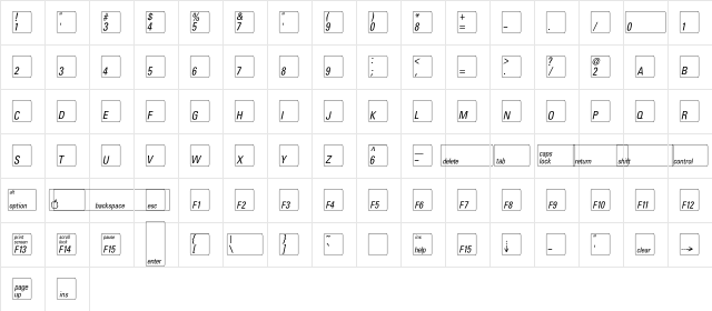 KeyFontUSA-Light Regular  glyph index