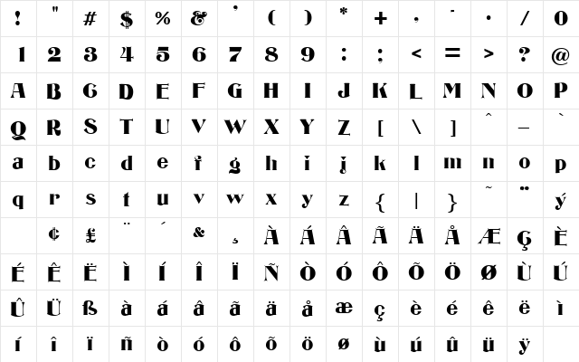 Edgware DB Regular  glyph index