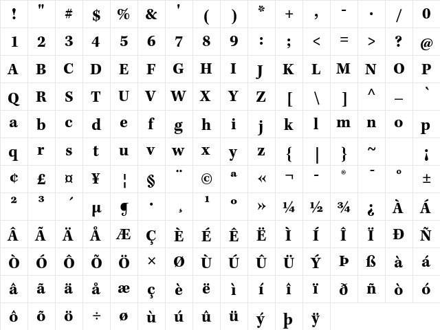 Kepler Std Bold Caption  glyph index