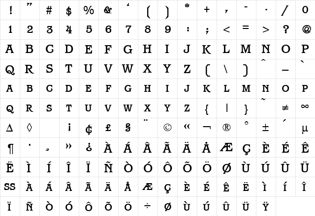 ParagonSmc Bold  glyph index