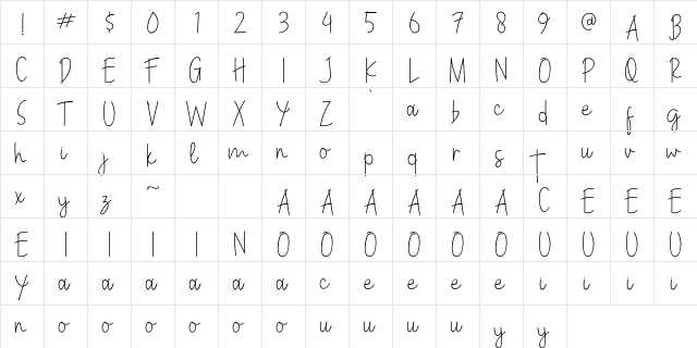Rosaline Regular  glyph index