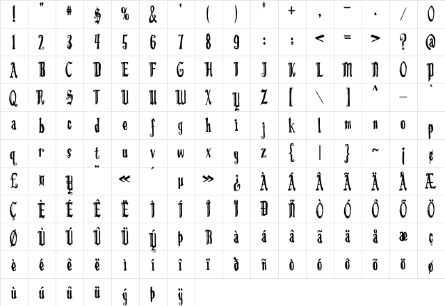 LD Romeo Regular  glyph index