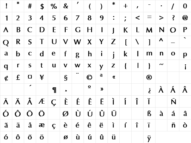 Friends 1 Bold  glyph index