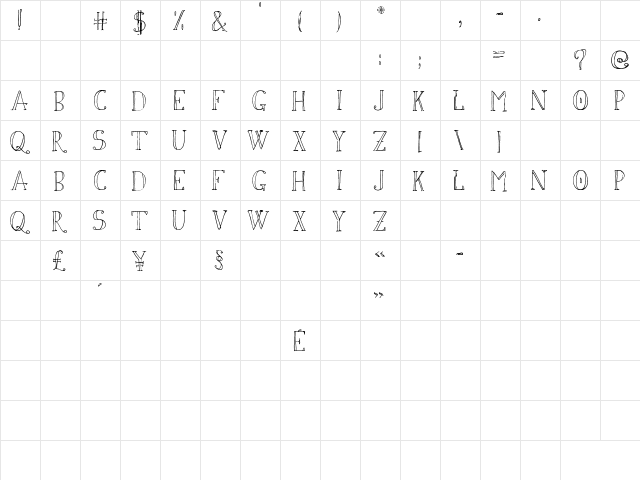 Simon Script Regular  glyph index