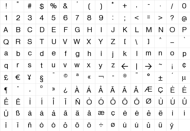 HeldustryFT Regular  glyph index