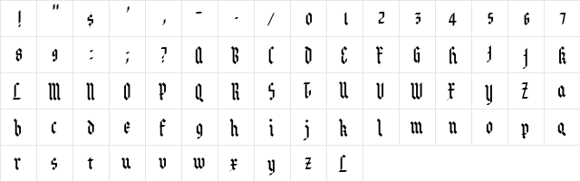 Kleinn Regular  glyph index