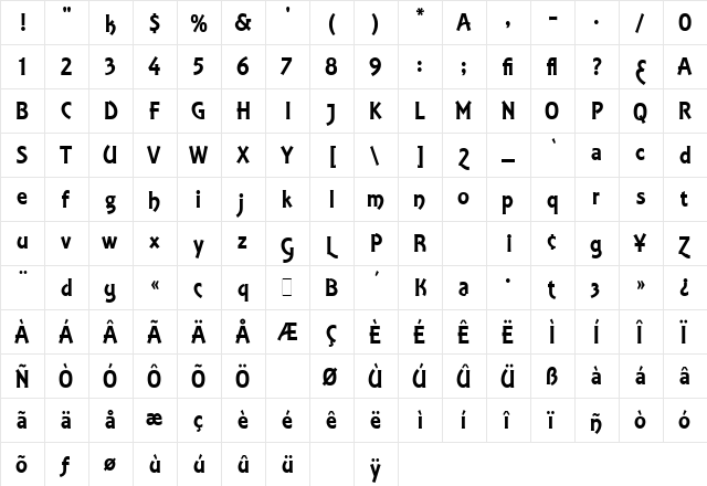 Equinox LET Plain  glyph index