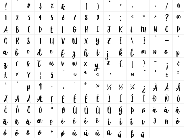 Let's Go Green Regular  glyph index