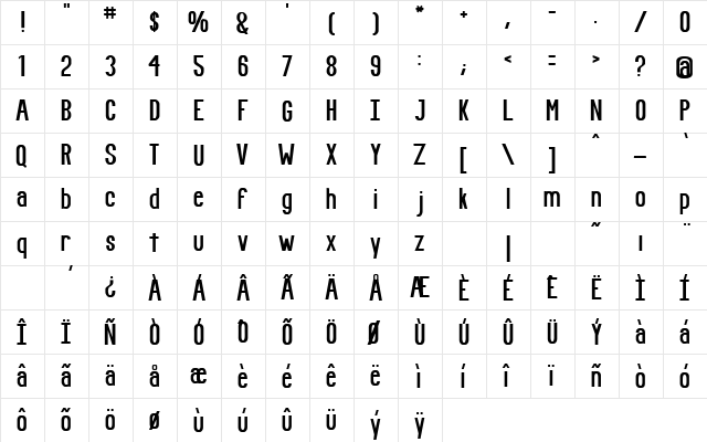 Fundamental Rush Regular  glyph index