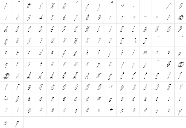 FZ BASIC 16 HOLLOW ITALIC Normal  glyph index
