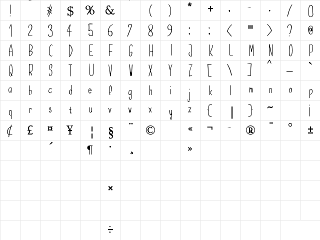 SeaAfternoon Regular  glyph index