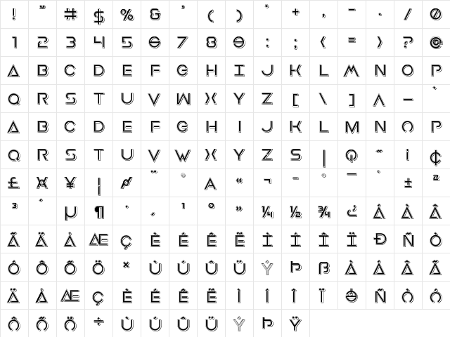 Earth Orbiter Punch Regular  glyph index