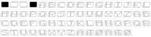 Domino flad kursiv omrids Regular  glyph index