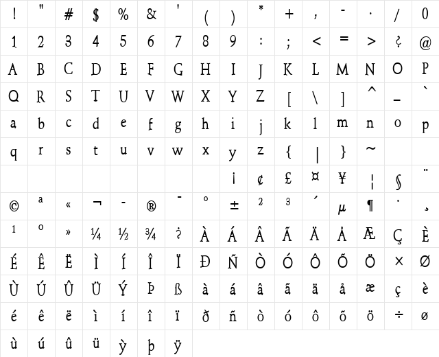 Schroeder-Condensed Bold  glyph index