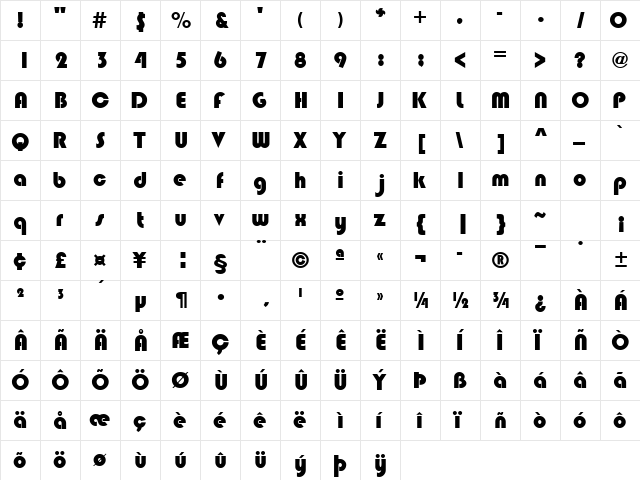 MumboBlackSSK Bold  glyph index