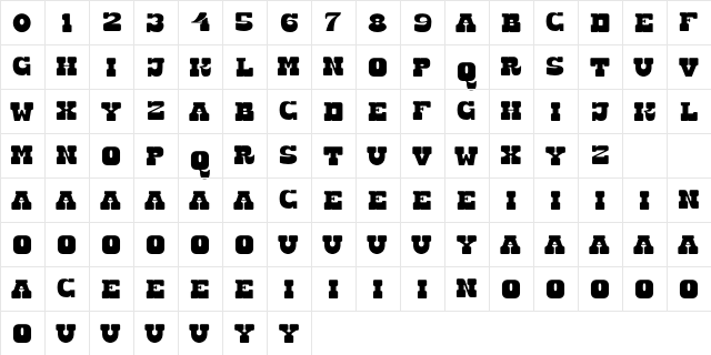 Stinky Pete Trial  glyph index