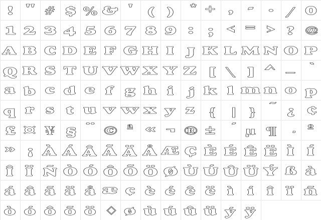 Alfredo Heavy Hollow Expanded Regular  glyph index