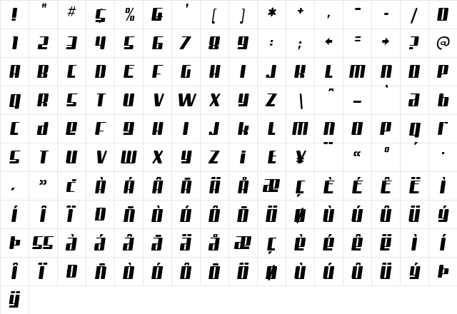 Mister Firley Regular  glyph index