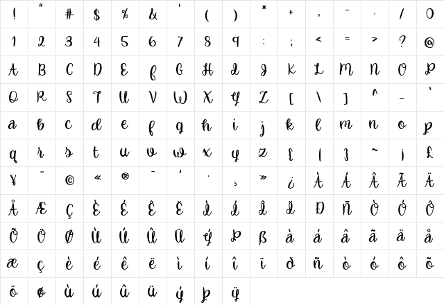 Cute Little Sheep Regular  glyph index