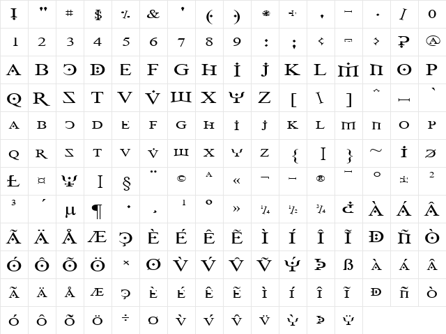 Fire Of Ysgard Wide Regular  glyph index