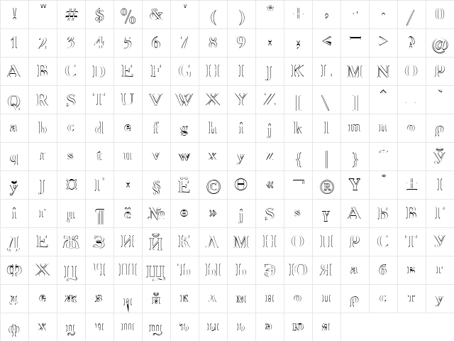 AcadHoCTT Regular  glyph index