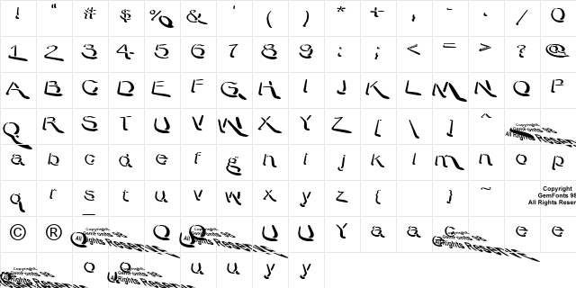 Warpy Roundheads Regular  glyph index